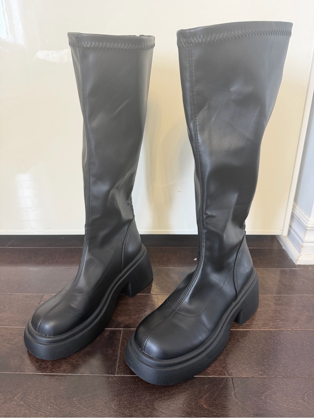 Classic Black Knee-High Platform Boots